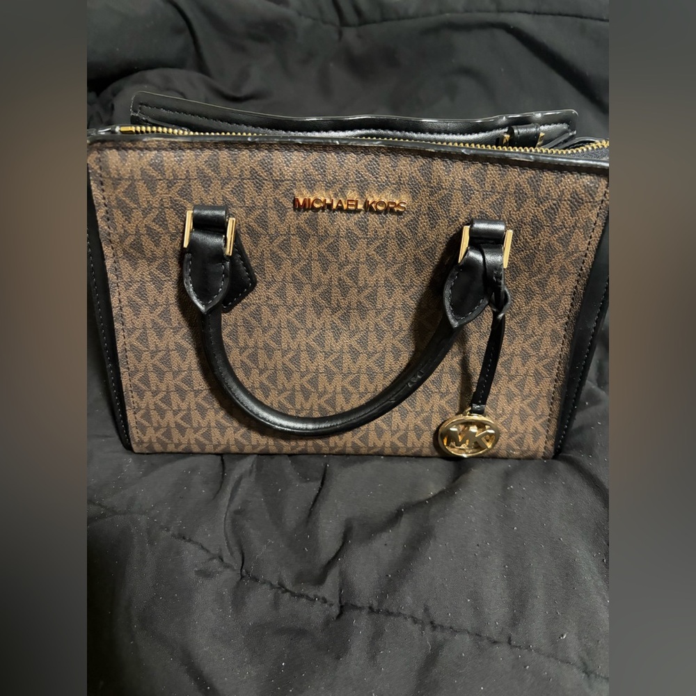 Michael Kors Brown and Black Logo Satchel